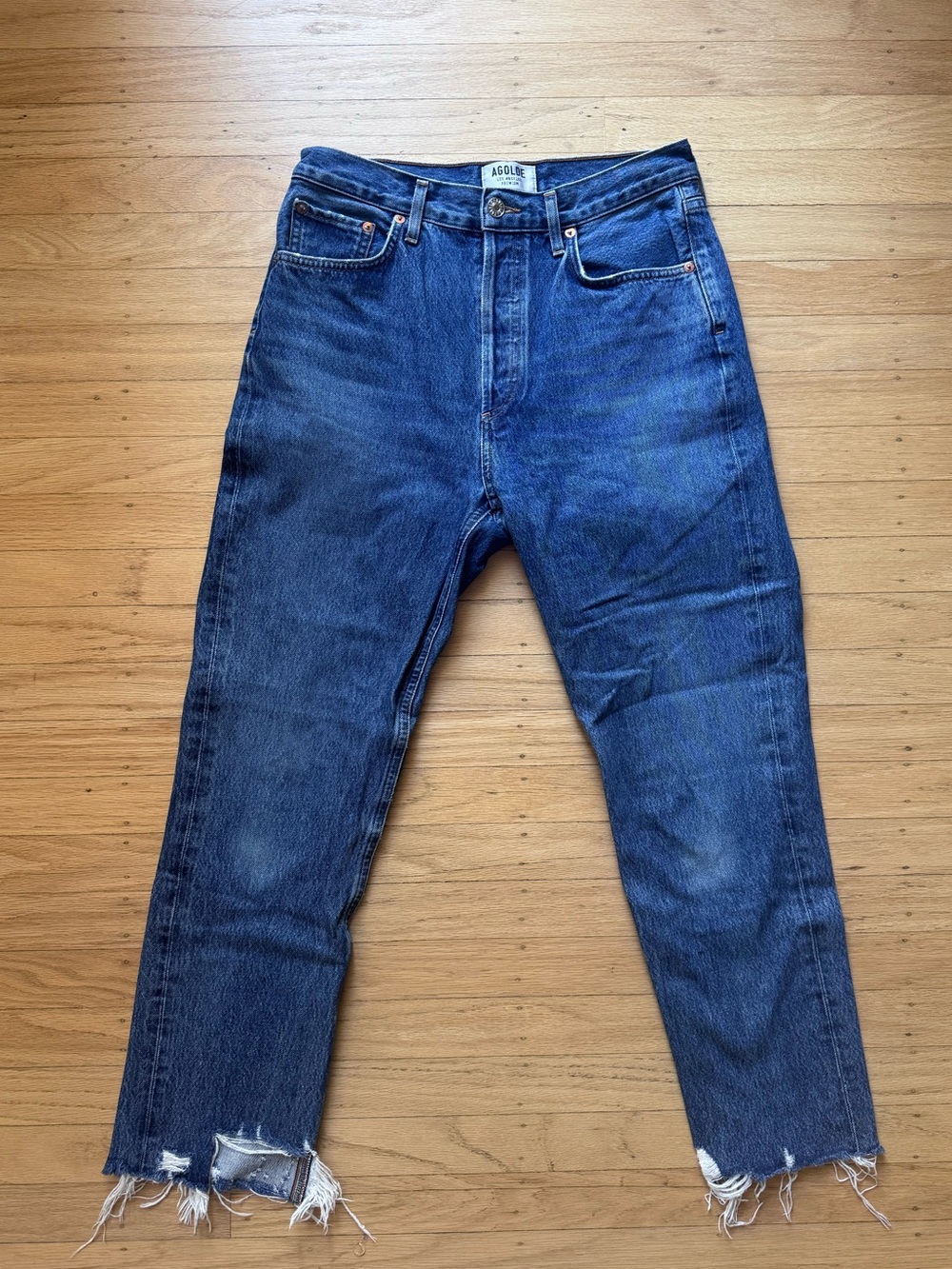 Agolde Riley High Rise Straight Crop Jeans in Veto Wash, size 27